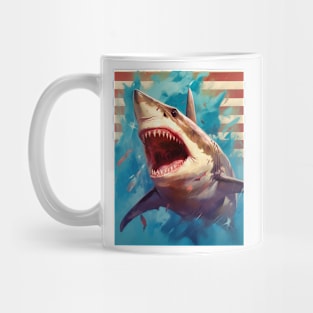 American Flag Patriotism and Freedom Great White Shark Mug